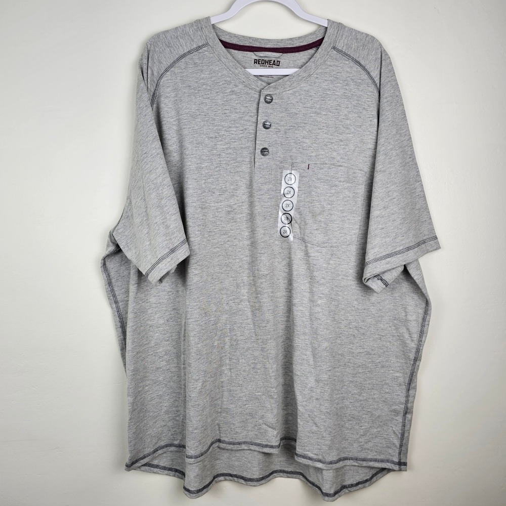 RedHead Henley Shirt Mens 2XL Gray Short Sleeve Pocket Casual Cotton Blend 468